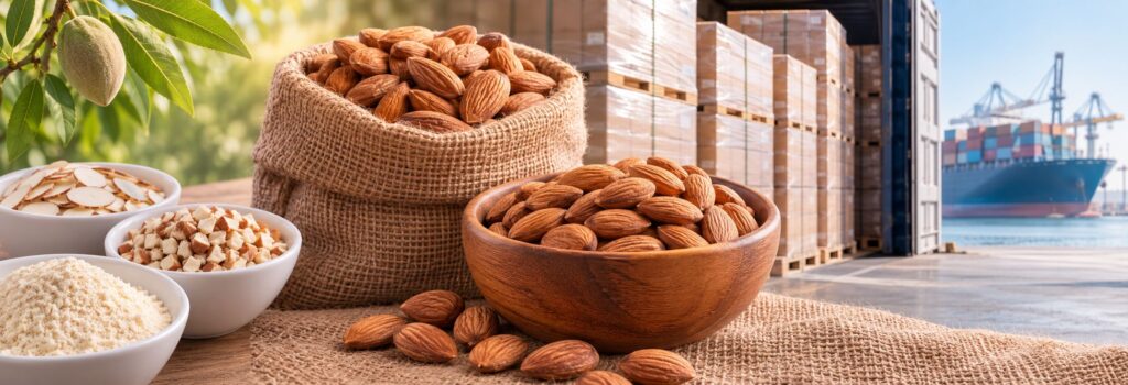 Alt tag: Bulk almond supplier with wholesale almonds for export and manufacturing